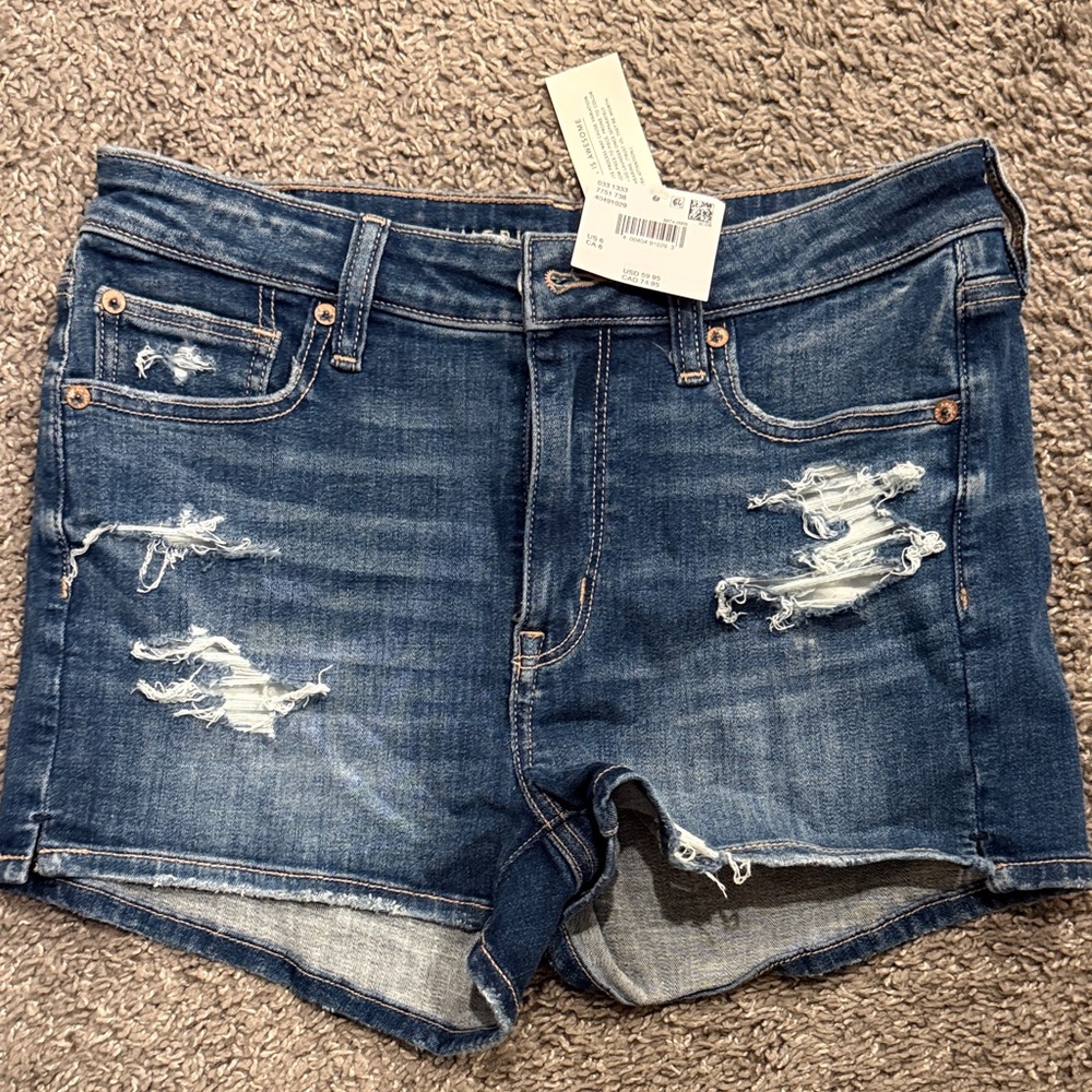 American Eagle Outfitters Blue Distressed Jean Shorts